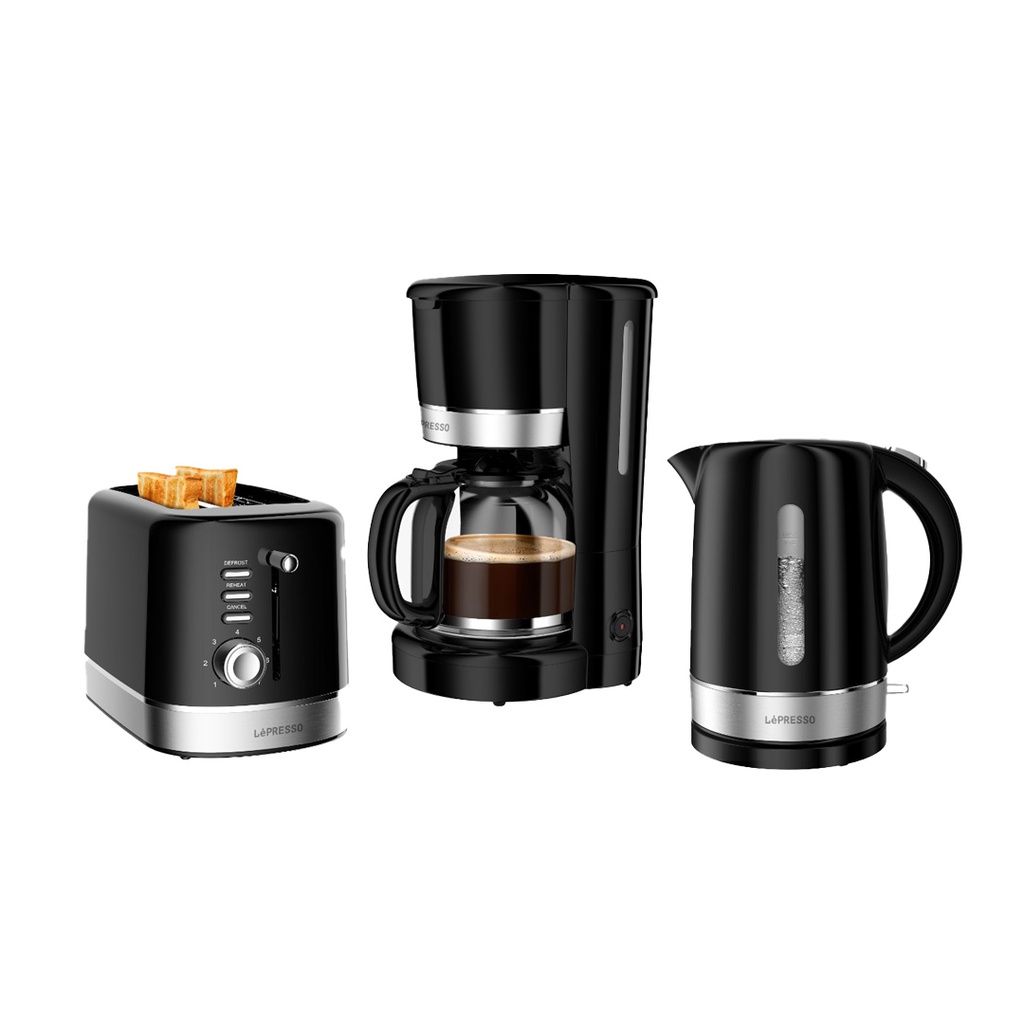 LEPRESSO BREAKFAST TRIO TOASTER DRIP COFFEE KETTTLE LP009 BLACK LPCFFM0009-BK