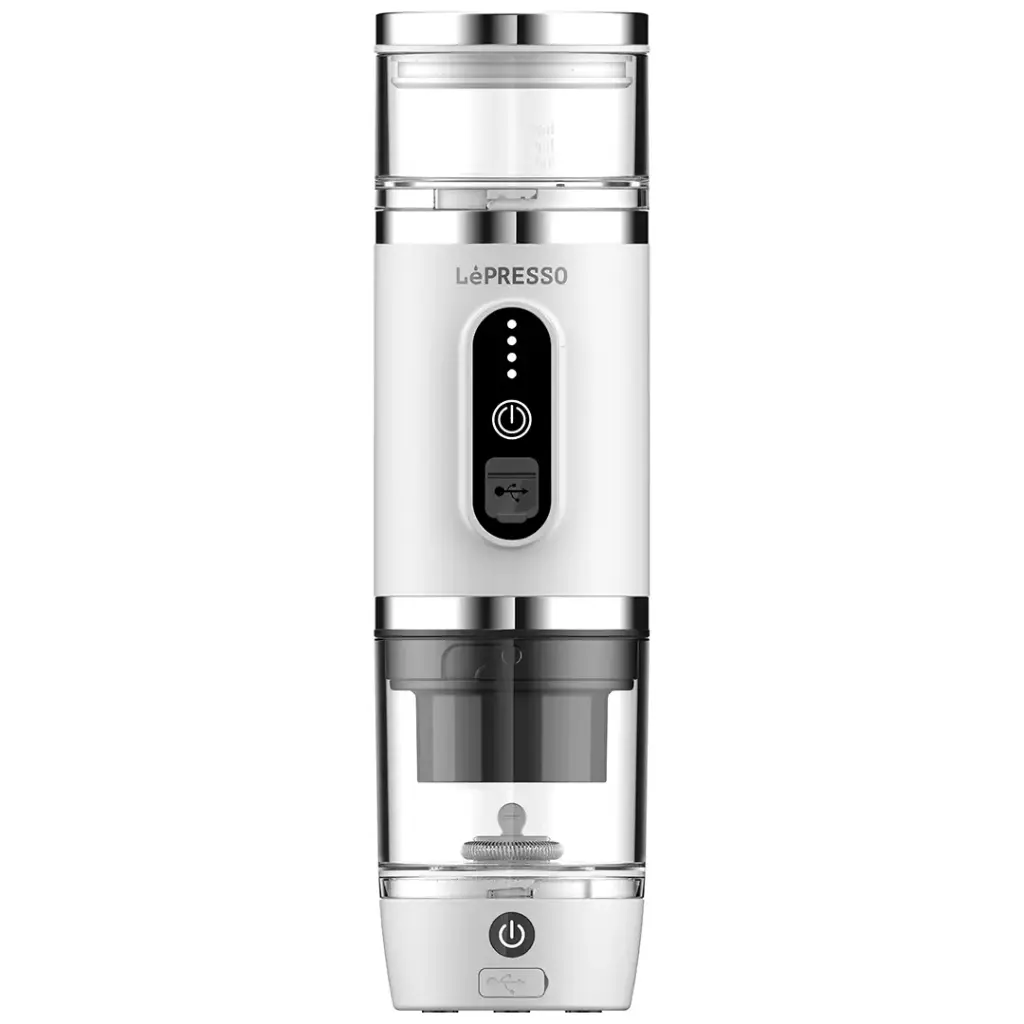 LEPRESSO 4 IN 1 PORTABLE COFFEE MACHINE WITH MILK FROTHER WHITE LPCFFM4IN1WH