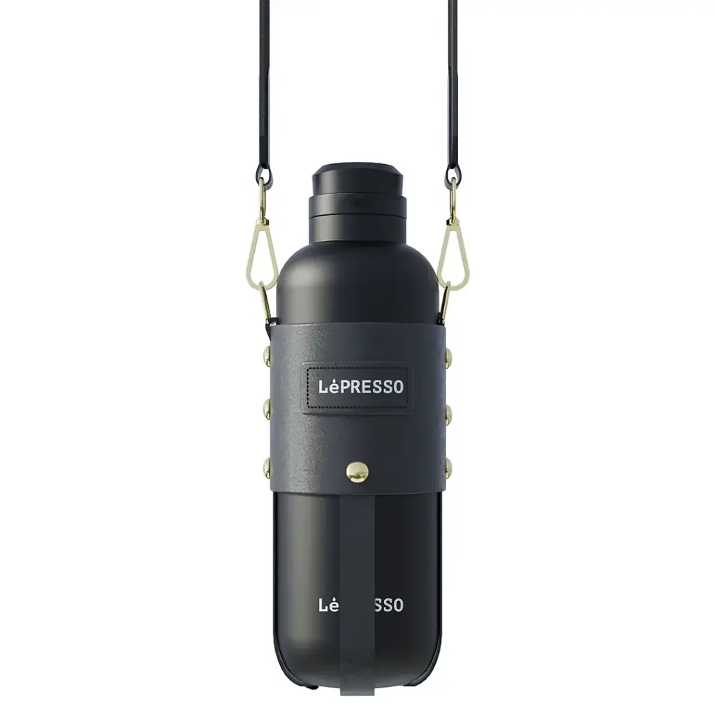 LEPRESSO THERMATRAIL THERMOS BOTTLE WITH CROSSBODY STRAP BLACK LPCFFTT0013BK