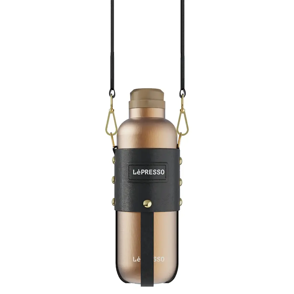 LEPRESSO THERMATRAIL THERMOS BOTTLE WITH CROSSBODY STRAP GOLD LPCFFTT0013GD