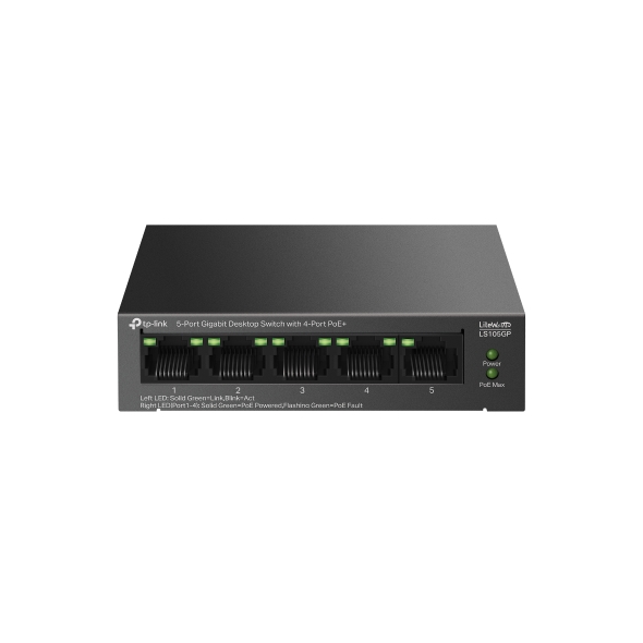 TP LINK LIGHTWAVE 5 PORT GIGABIT DESKTOP POE+ SWITCH LS105GP