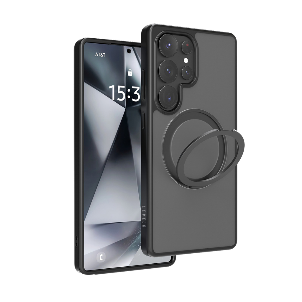 LEVELO VIA MATTE SAMSUNG S25 ULTRA RING STAND CASE BLACK LVL-VIA-25U-BK