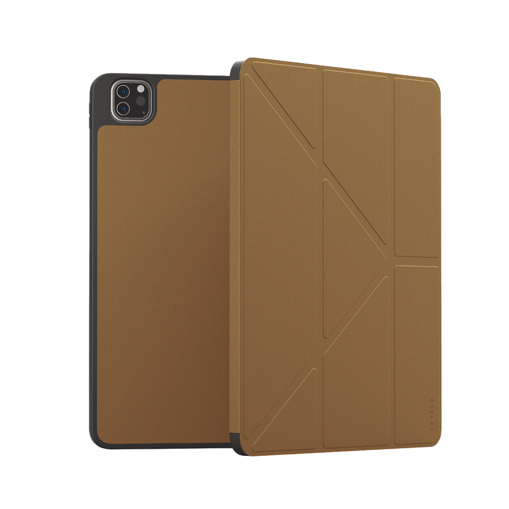 LEVELO IPAD PRO 12.9 INCH ELEGANT HYBRID LEATHER MAGNETIC CASE BROWN LVLELGP12BR