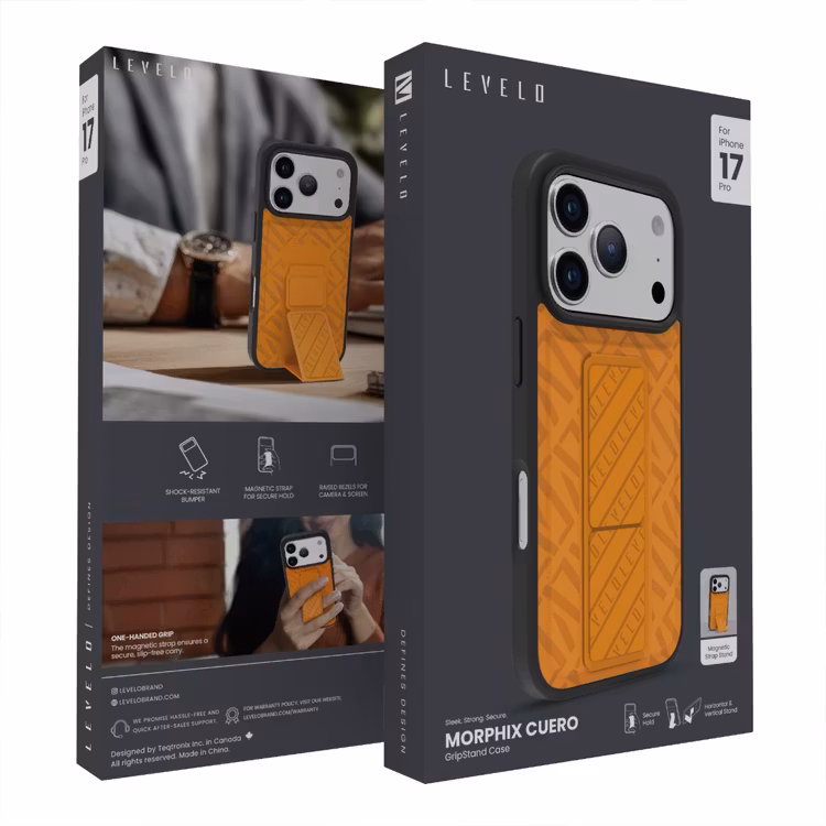 LEVELO MORPHIX CUERO IPHONE 17 PRO GRIPSTAND CASE SUNRISE ORANGE LVLMRPCGIP17PSORG thumbnail 12