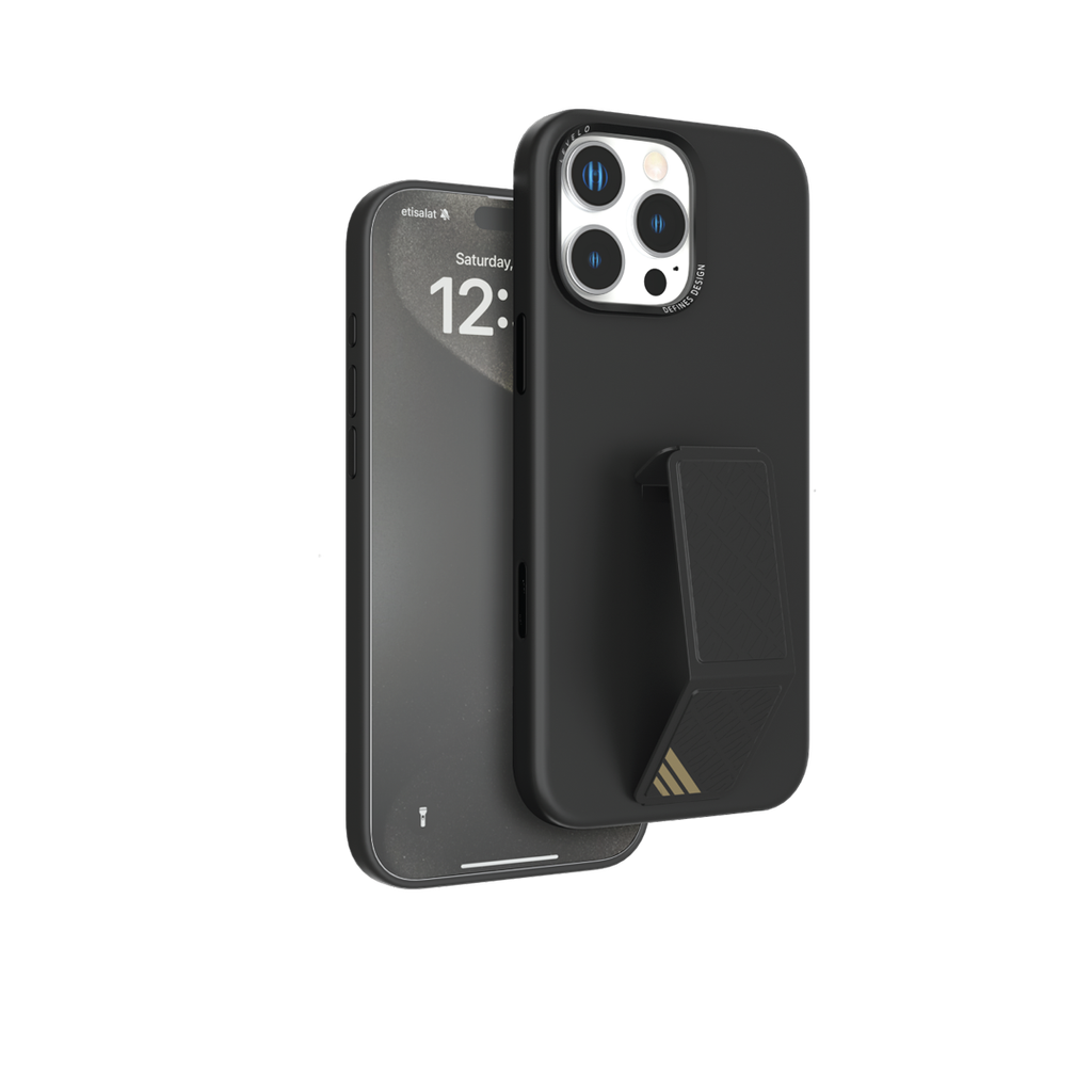 LEVELO IPHONE 16 PRO MORPHIX SILICONE CASE WITH LEATHER GRIP BLACK LVLMSL16PBK