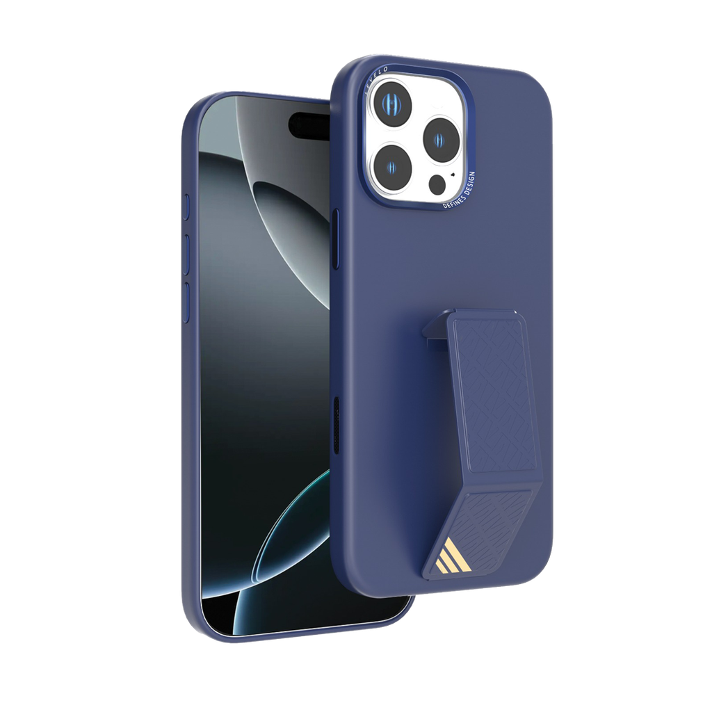 LEVELO IPHONE 16 PRO MAX MORPHIX SILICONE CASE WITH LEATHER GRIP DARK BLUE LVLMSL16PMDB
