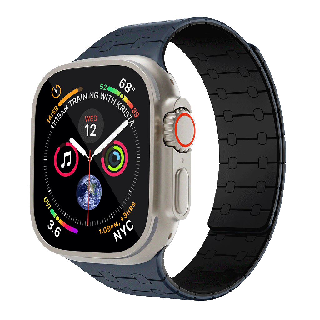 LEVELO APPLE WATCH SE 49/45 MM ROYALLINK SILICONE STRAP WITH MAGNET BLUE/BLACK LVLRLS49BLBK