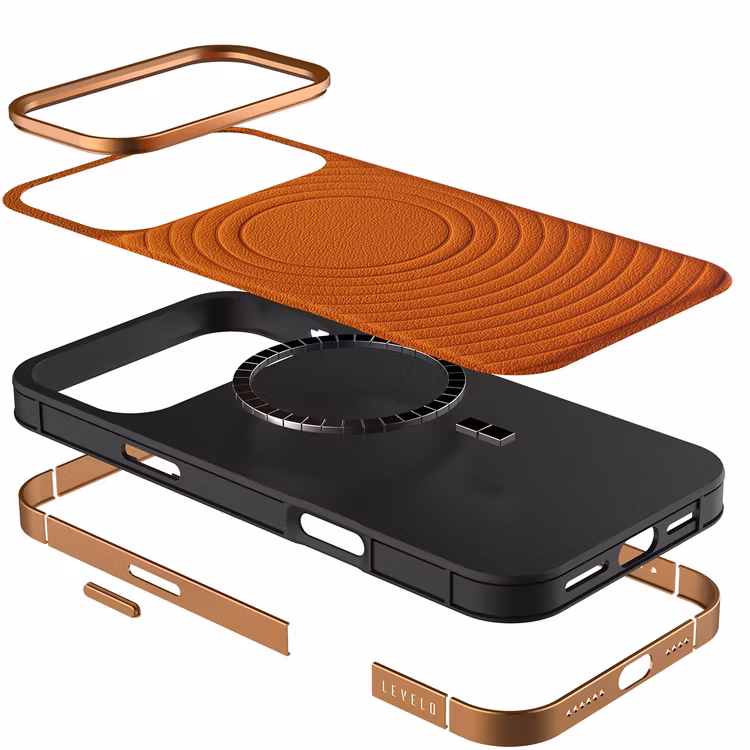 LEVELO SPIRALE IPHONE 17 PRO PU LEATHER HYBRID CASE SUNRISE ORANGE LVLSPR17PSORG thumbnail 2