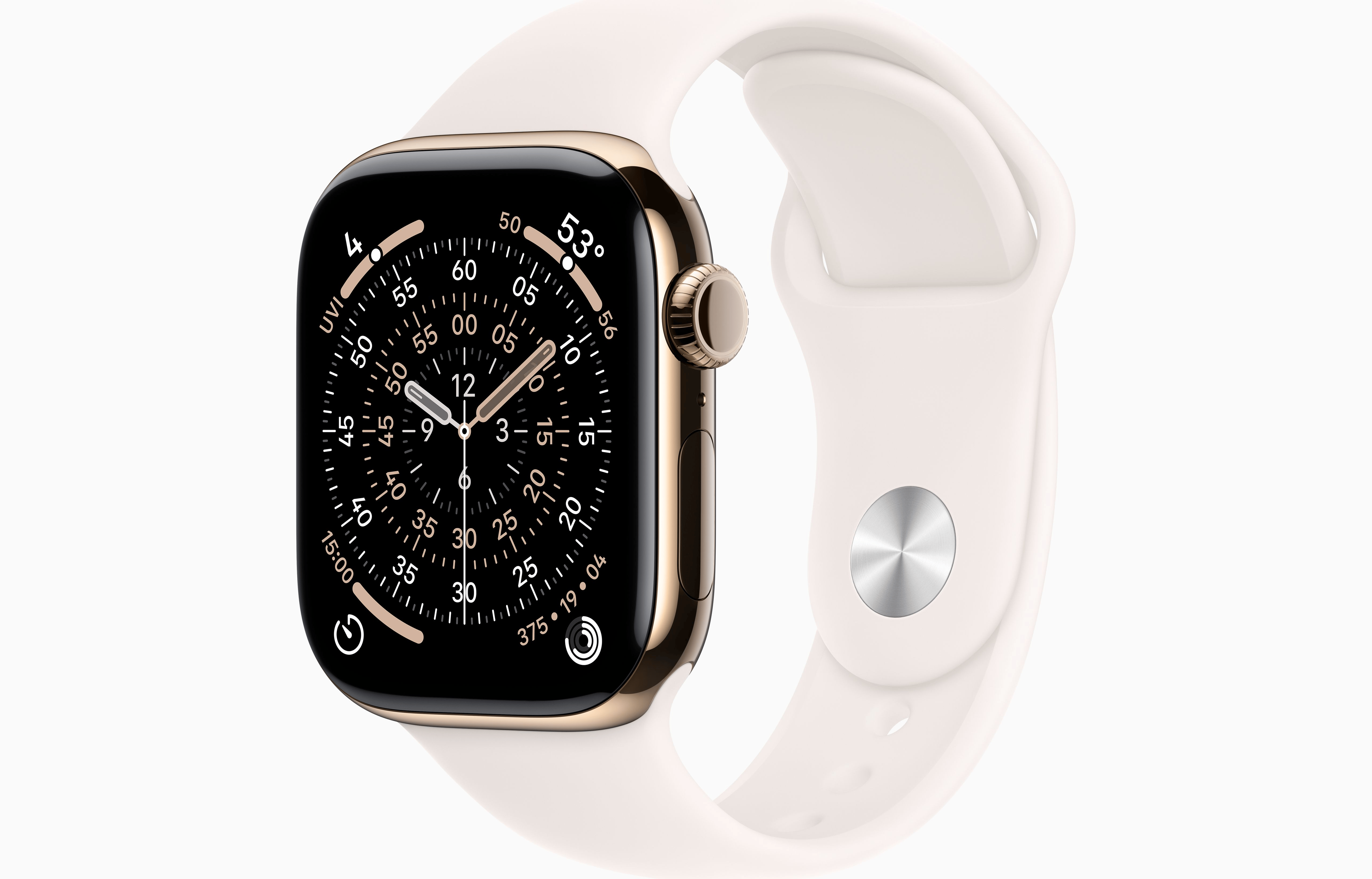 APPLE WATCH SERIES 11 GPS+ CELLULAR 42MM GOLD TITANIUM CASE WITH LIGHT BLUSH SPORT BAND S-M MF8W4