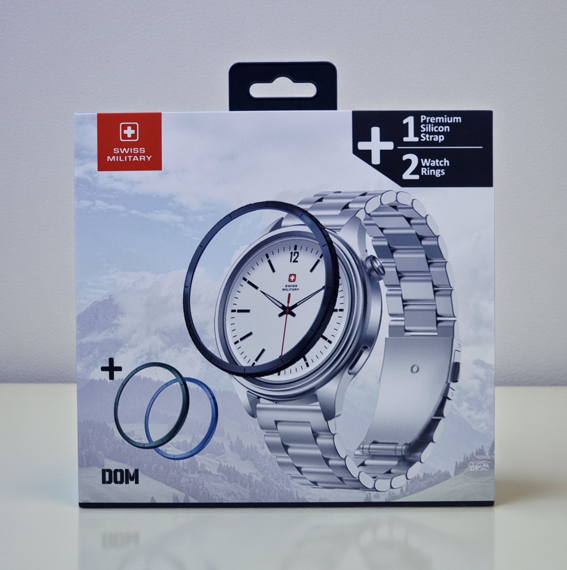 SWISS MILITARY DOM 8 WATCH WITH 1 PREMIUM SILICON STRAP 2 WATCH RING BLACK SM-WCH-DOM8-SILF-BLK-RING-STLS