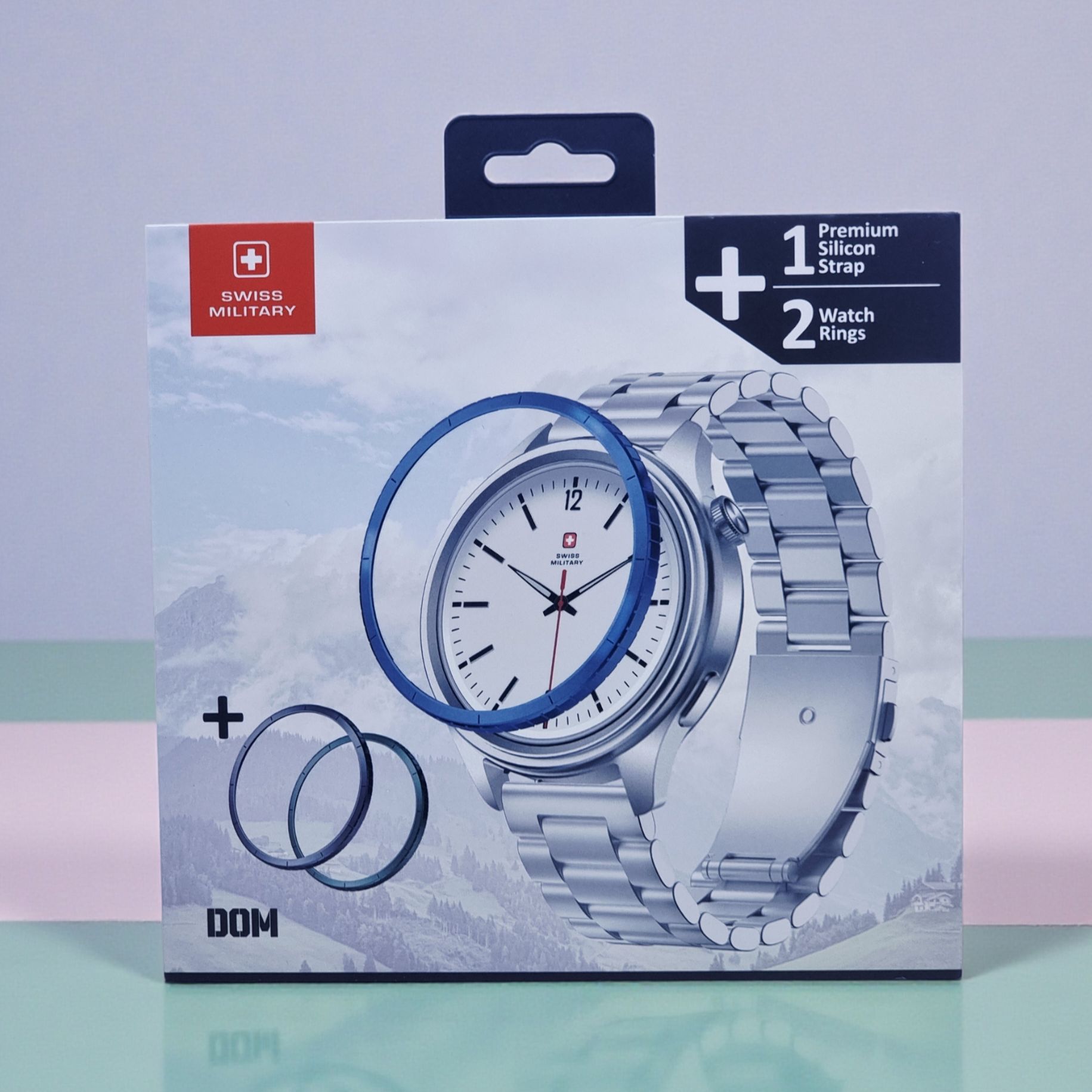 SWISS MILITARY DOM 8 WATCH WITH 1 PREMIUM SILICON STRAP 2 WATCH RING BLUE SM-WCH-DOM8-SILF-BLU-RING-STLS