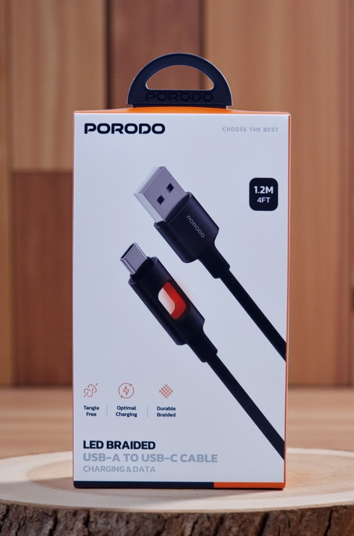 PORODO LED BRAIDED USB A TO USB C CABLE CHARGING & DATA TRANSFER BLACK PDCBLXGH02BK