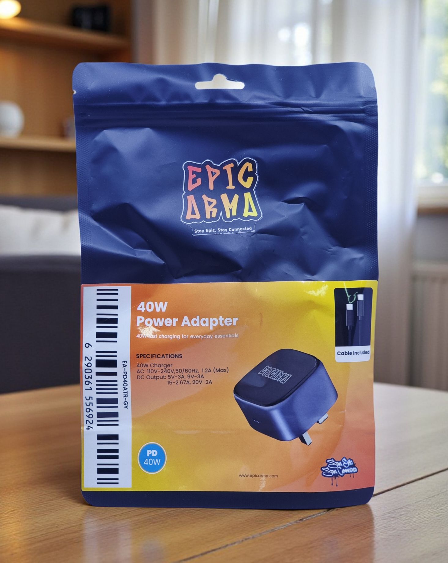 EAPICARMA 40W POWER ADAPTER WITH 60W USB-C TO USB-C CABLE GRAY EA-PD40ATR-GY