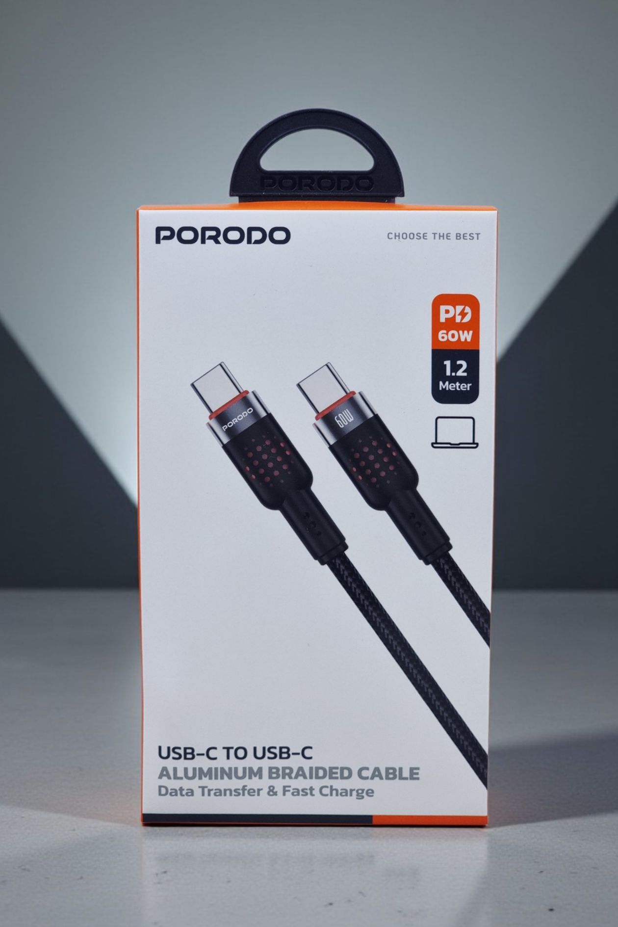 PORODO USB C TO USB C ALUMINUM BRAIDED CABLE DATA TRANSFER AND FAST CHARGE PD60W 1.2M BLACK PDCBL0009BK