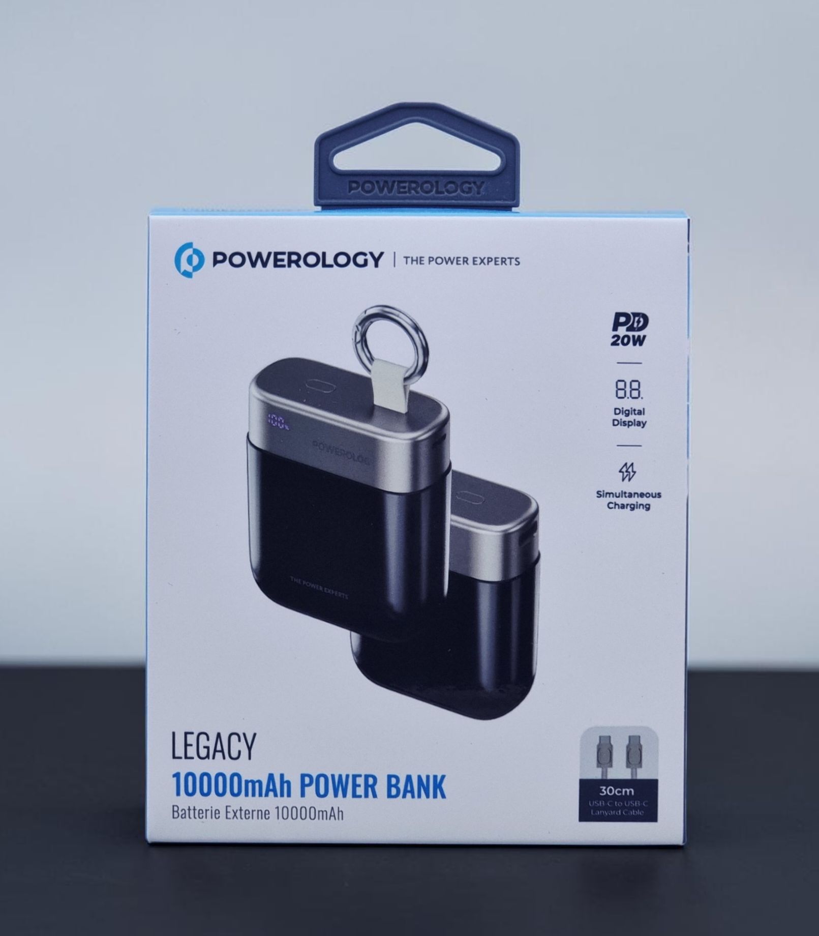 POWEROLOGY LEGACY 10000MAH POWER BANK USB C TO USB C LANYARD CABLE 30CM BLACK PPBCHA102BK