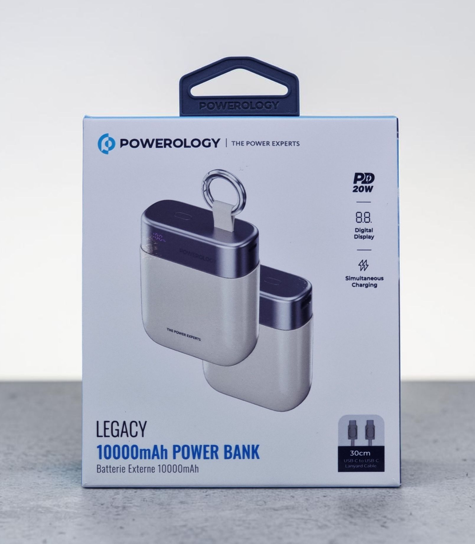 POWEROLOGY LEGACY 10000MAH POWER BANK USB C TO USB C LANYARD CABLE 30CM BEIGE PPBCHA102BG