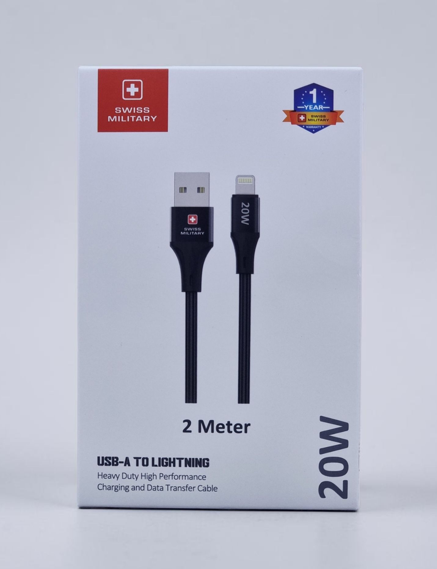SWISS MILITARY USB A TO LIGHTNING 20W 2M BLACK SM-CB-AL-20W-2M-BLK