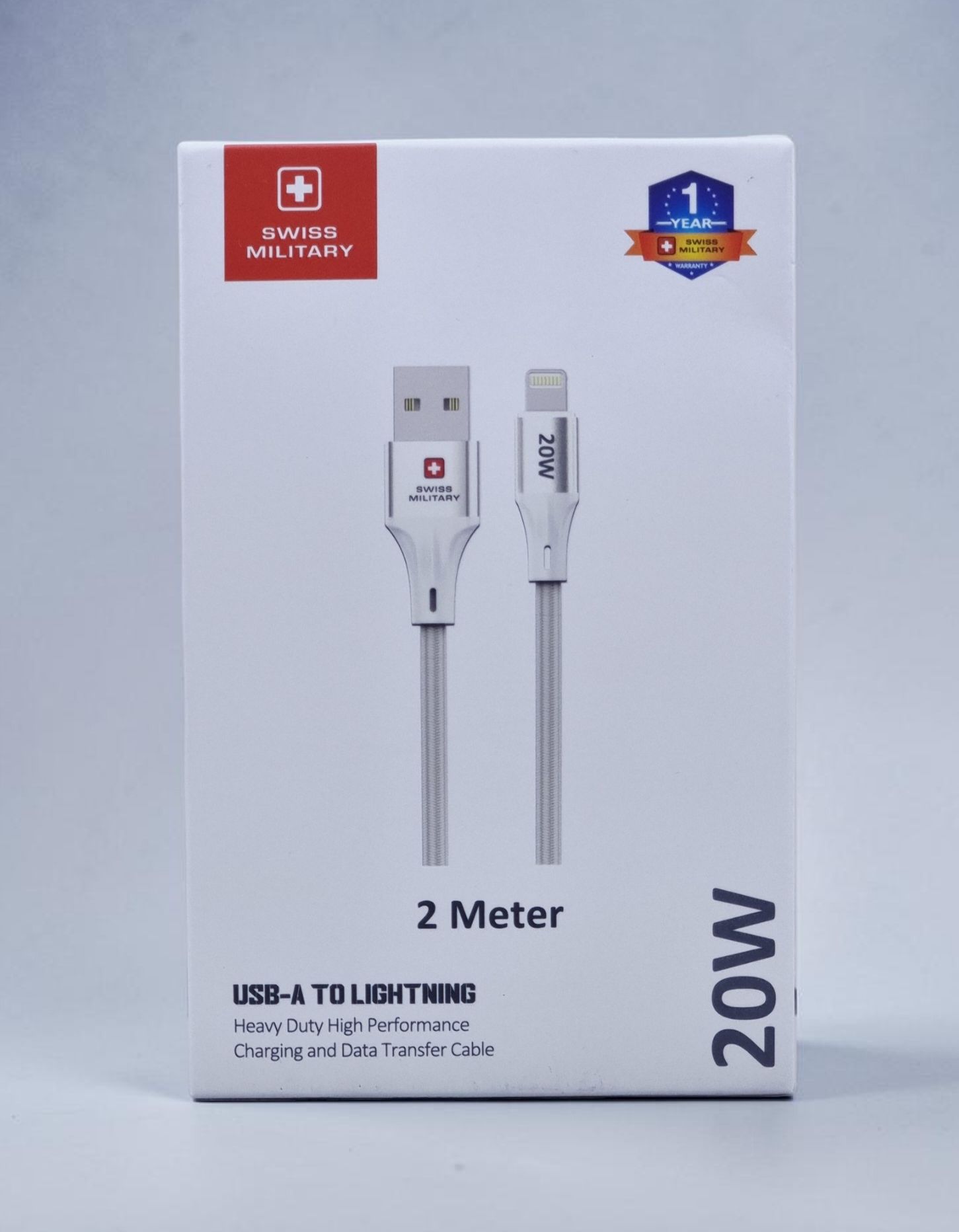 SWISS MILITARY USB A TO LIGHTNING 20W 2M WHITE SM-CB-AL-20W-2M-WHI