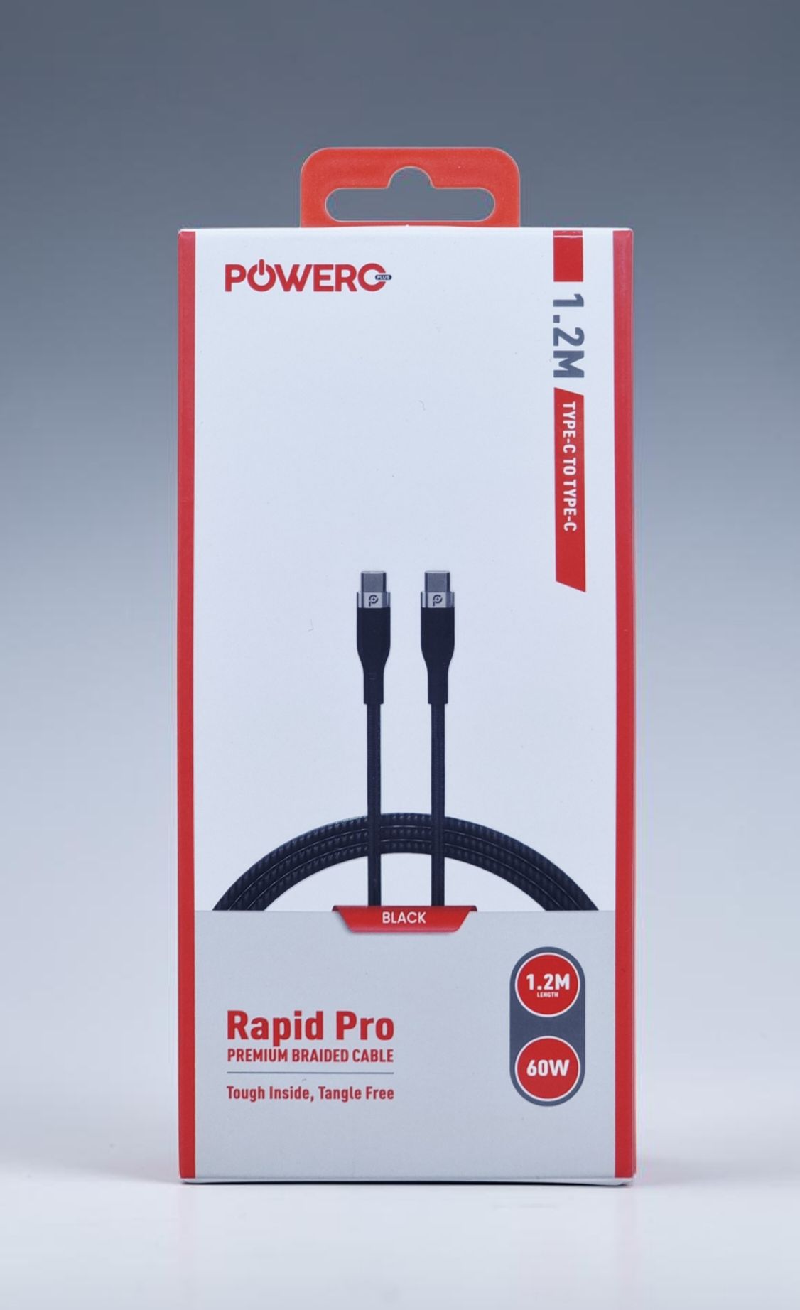 POWERO PLUS RAPID PRO PREMIUM BRAIDED 1.2M TYPE C TO TYPE C CABLE BLACK PR-RPBD12CC-BK