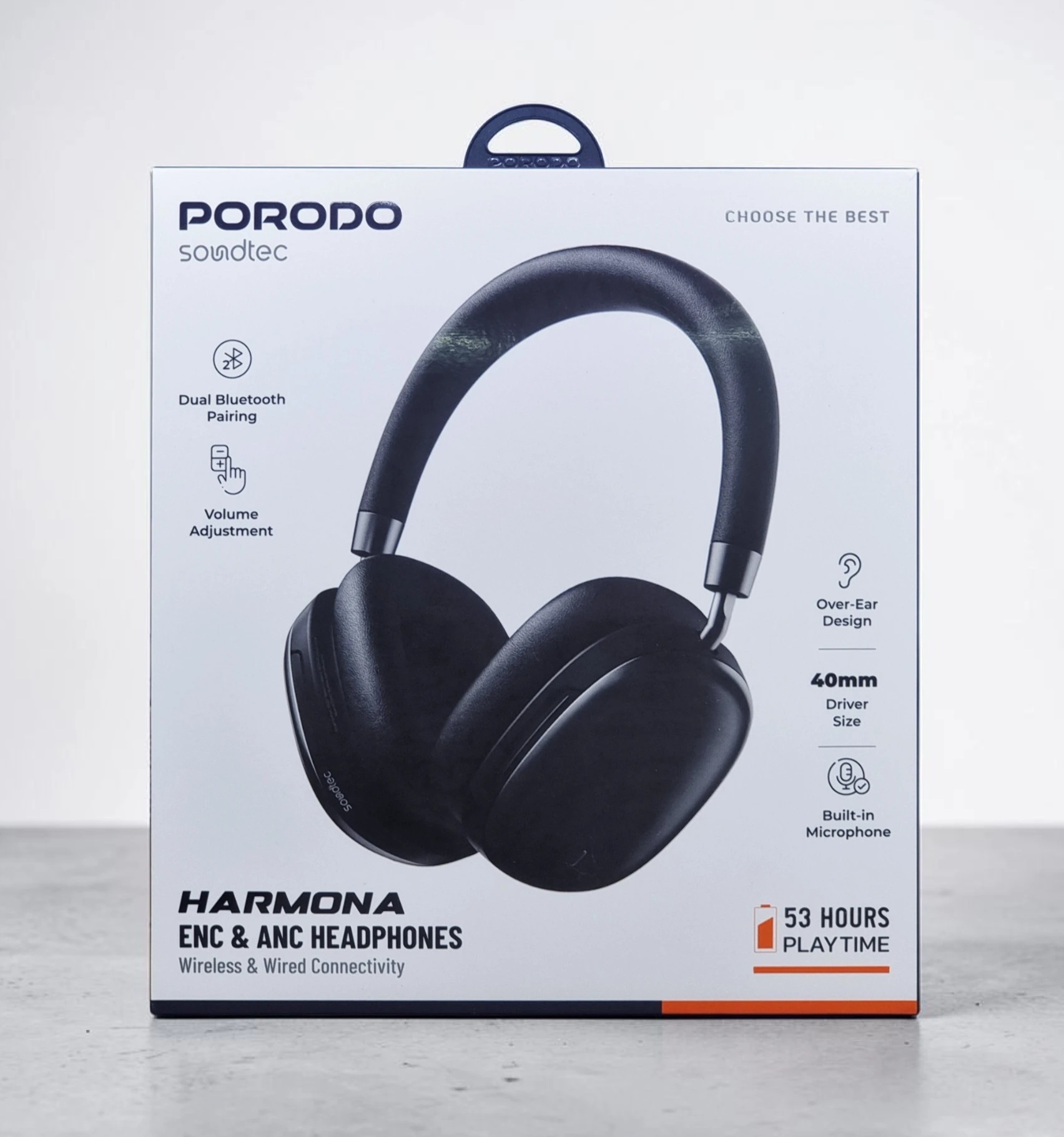 PORODO SOUNDTEC HARMONA ENC AND ANC HEADPHONES BLACK PD1037BK
