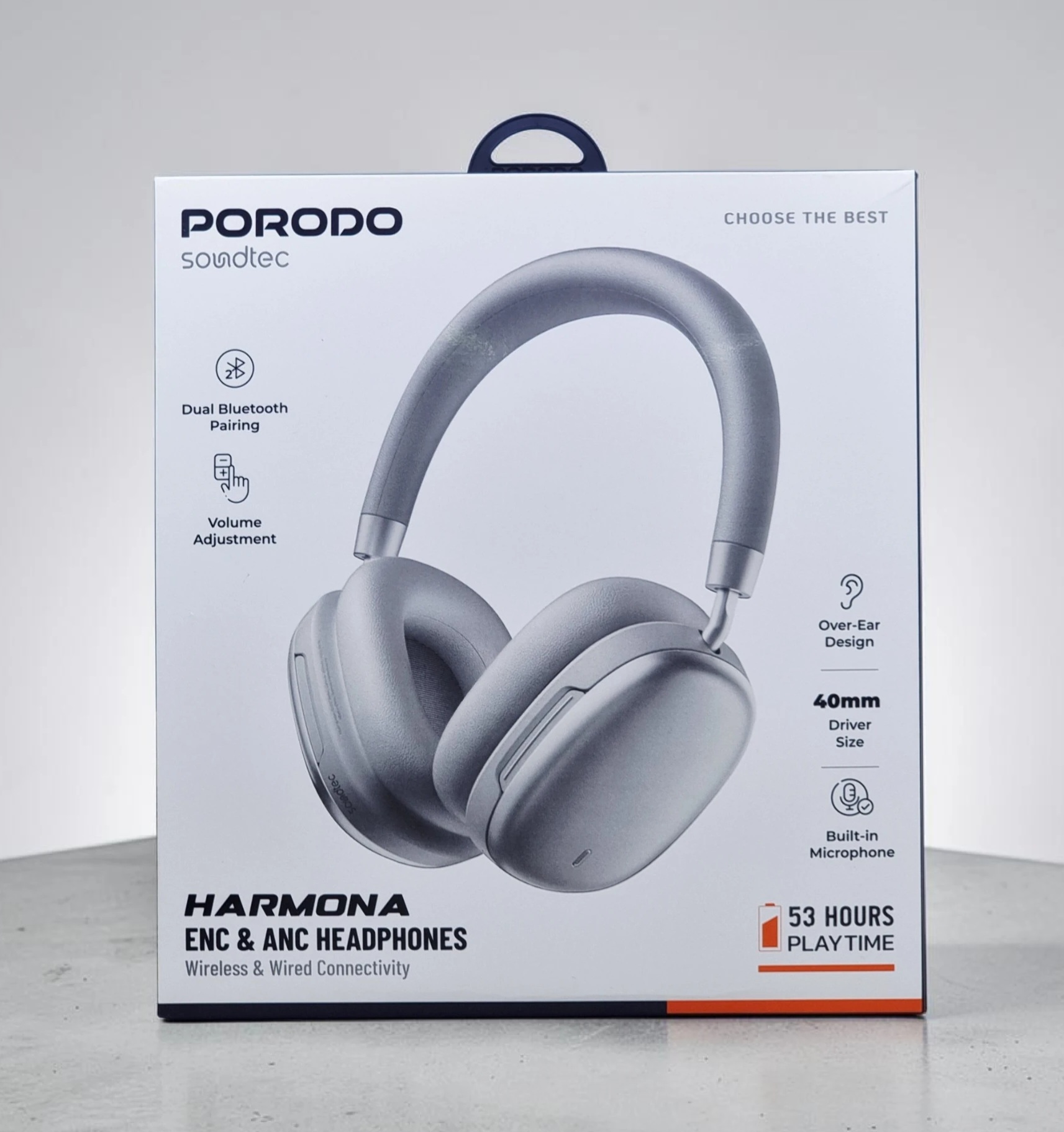 PORODO SOUNDTEC HARMONA ENC AND ANC HEADPHONES SILVER PD1037SL