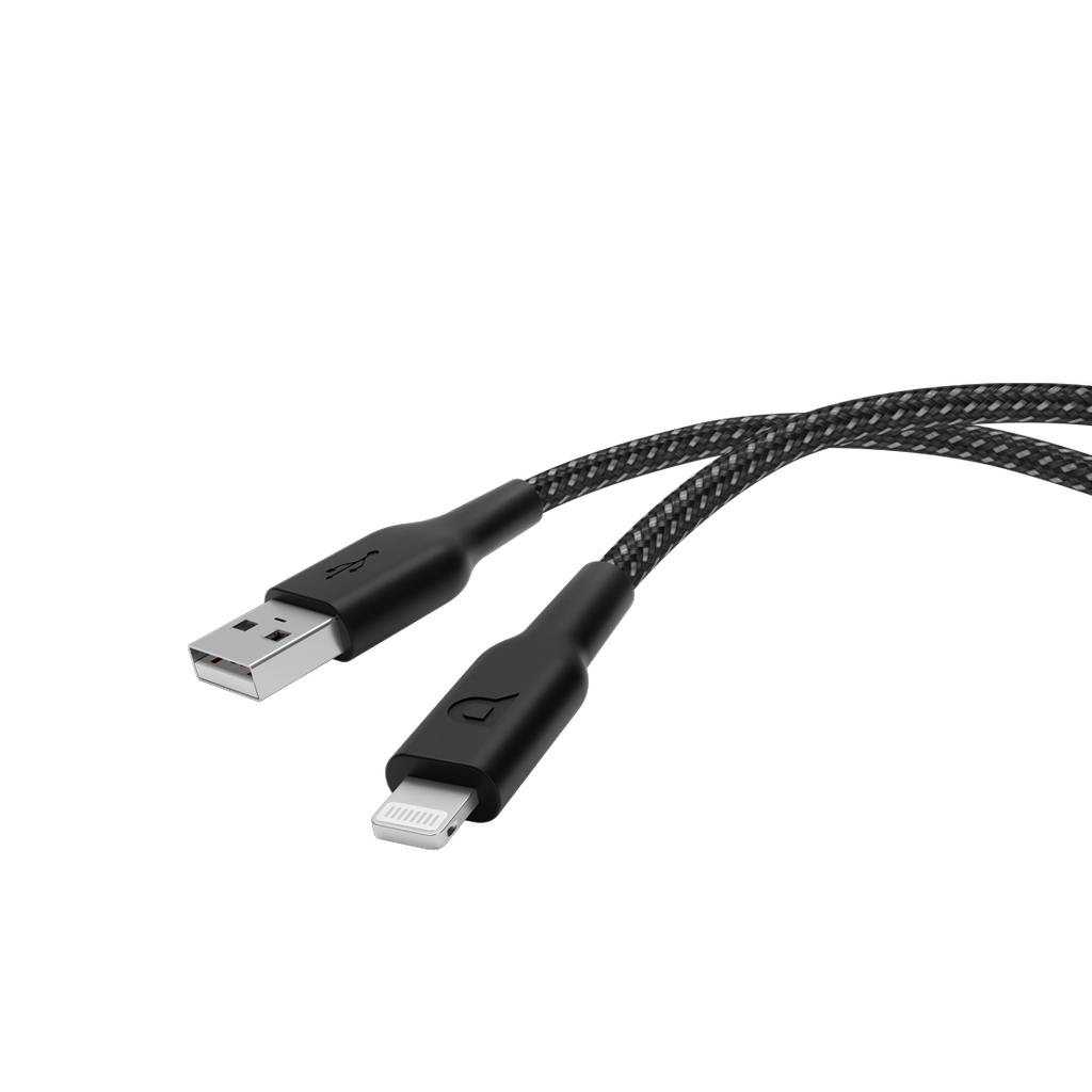 POWEROLOGY BRAIDED USB A TO LIGHTNING FAST CHARGE DATA CABLE 1.2M BLACK P23BRAL12BK