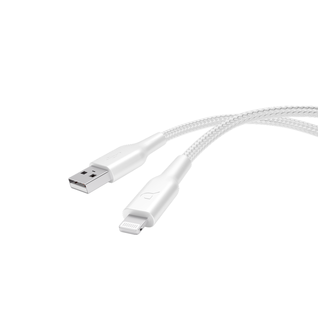 POWEROLOGY BRAIDED USB A TO LIGHTNING FAST CHARGE DATA CABLE 1.2M WHITE P23BRAL12WH