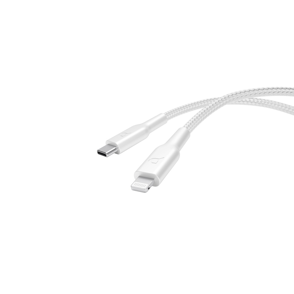 POWEROLOGY BRAIDED USB C TO USB C LIGHTNING DATA CABLE 1.2M WHITE