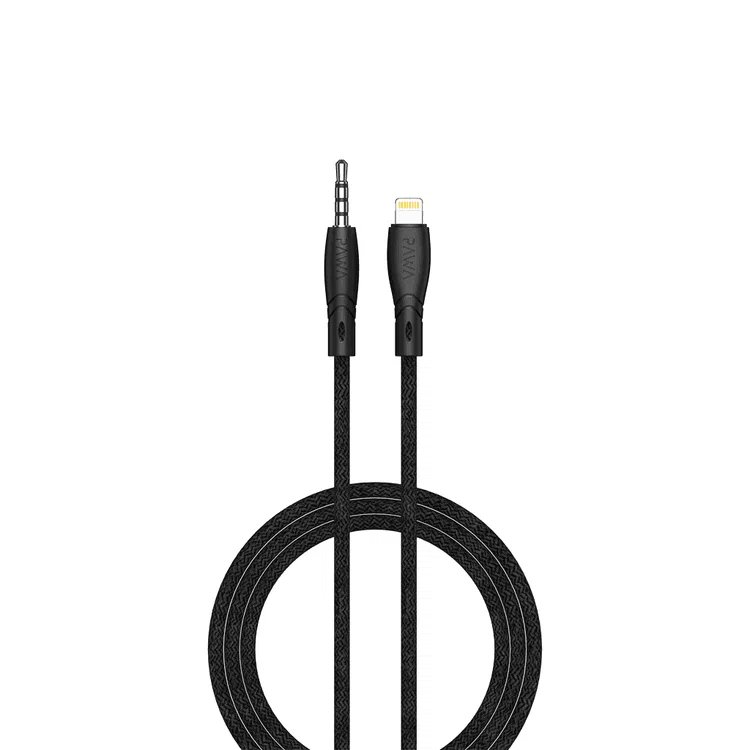 PAWA NYLON BRAIDED 3.5MM TO LIGHTNING AUDIO 1.2M CABLE BLACK PW-12BDLTOAUX-BK