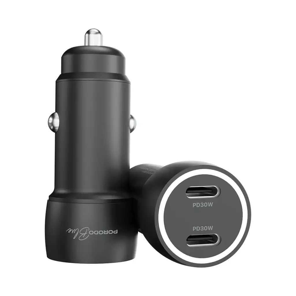 PORODO BLUE RIVA 60W DUAL USB C CAR CHARGER PD30W USB C TO LIGHTNING CABLE 1M BLACK PBCCR50LBK thumbnail 2