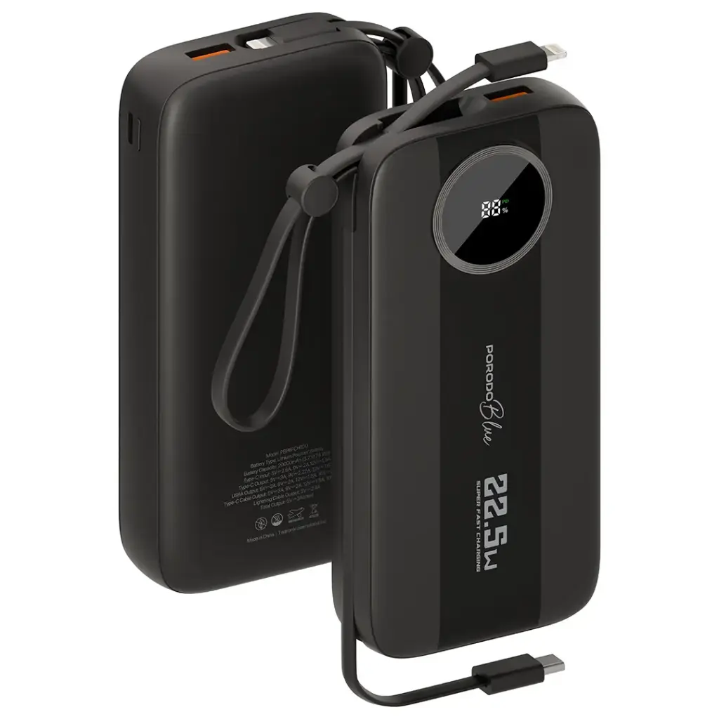 PORODO BLUE SPECCA I 10000MAH MULTI PORT POWER BANK BLACK PBPBFCH099BK