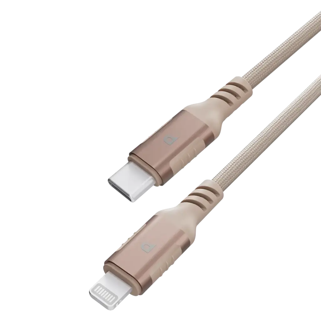 POWEROLOGY POWER SYNC WEAVE USB C TO LIGHTNING CABLE 1.2M DESERT TITANIUM PCAB018DT