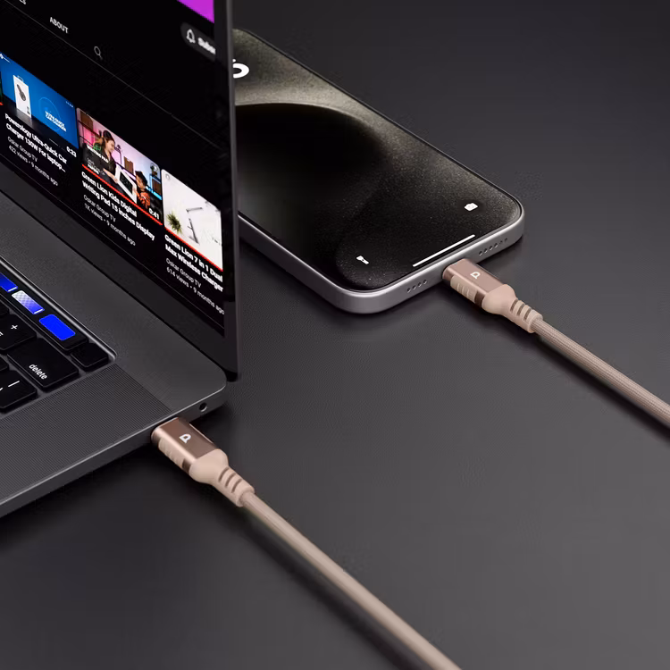 POWEROLOGY POWER SYNC WEAVE USB C TO LIGHTNING CABLE 1.2M DESERT TITANIUM PCAB018DT thumbnail 2