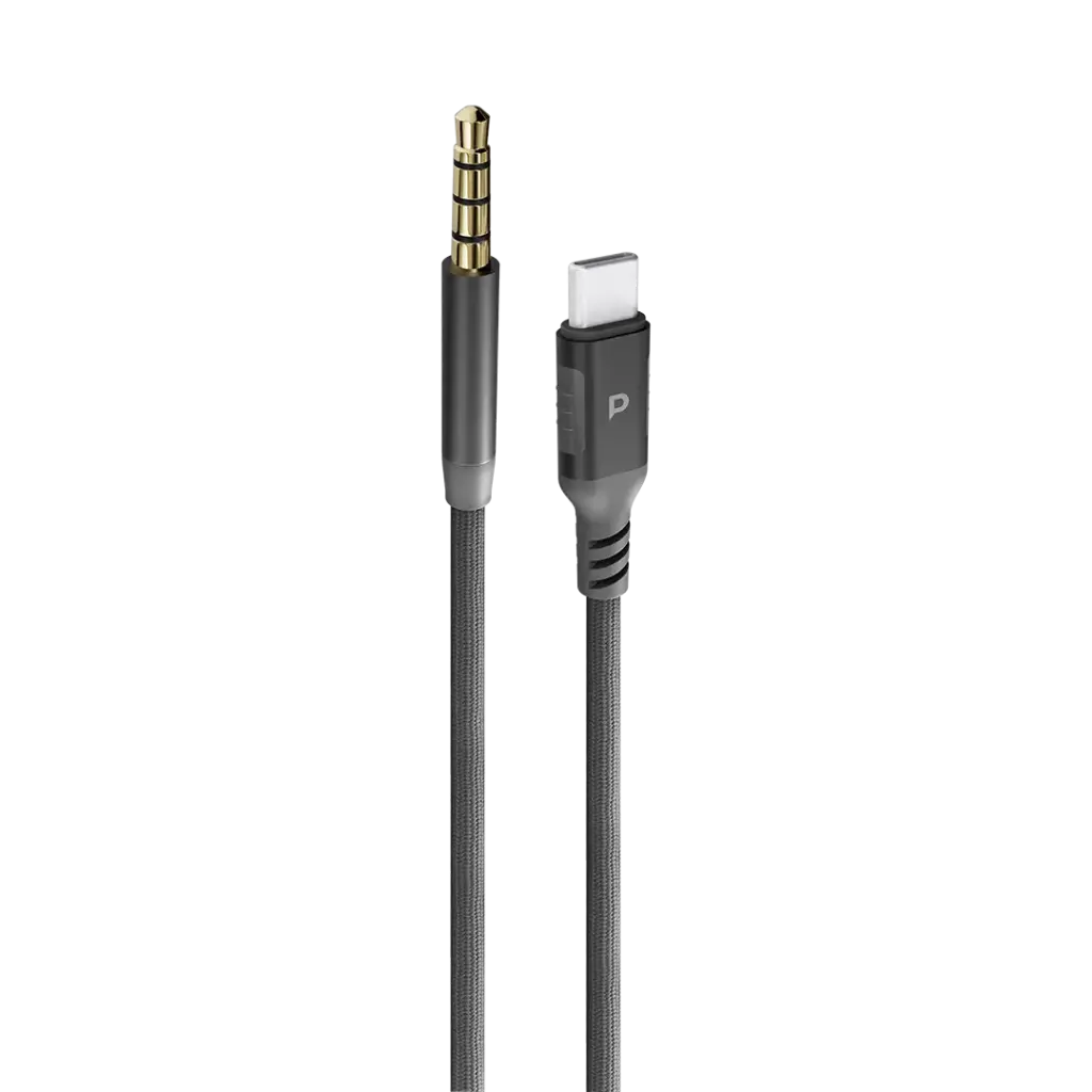 POWEROLOGY SYNC WEAVE USB C TO 3.5MM AUDIO CABLE 1.2M GRAY PCAB023GY