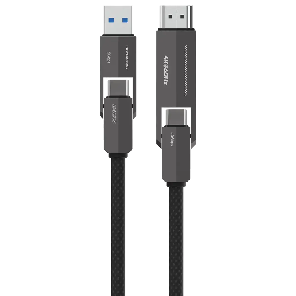 POWEROLOGY VION 4 IN 1 CHARGING AND DATA TRANSFER CABLE 240W BLACK PCAB034BK