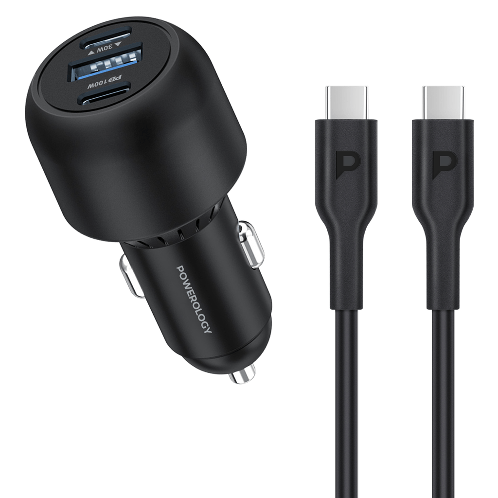 POWEROLOGY ULTRA QUICK CAR CHARGER WITH DUAL USB C TO USB A 130W PD PCCSR007C
