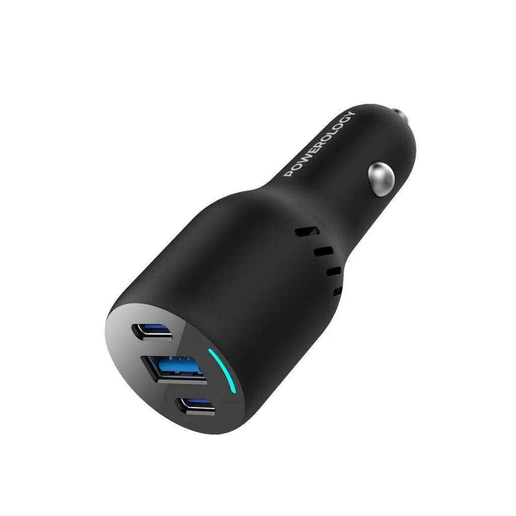 POWEROLOGY TRIPLE PORT 85W CAR CHARGER PD65W BLACK PCCSR014