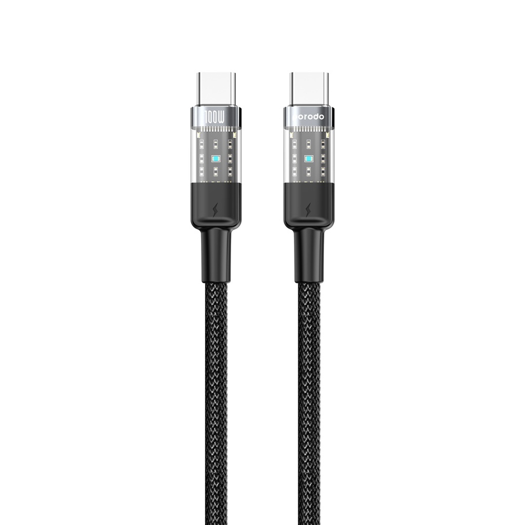PORODO BRAIDED TRANSPARENT USB C TO USB C CABLE 1.2M BLACK PD-100WCCTH-BK
