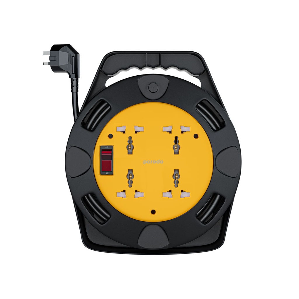 PORODO 4 UNIVERSAL AC SOCKETS REEL EXTENSION 10M BLACK PD-4ACEC10M-BK