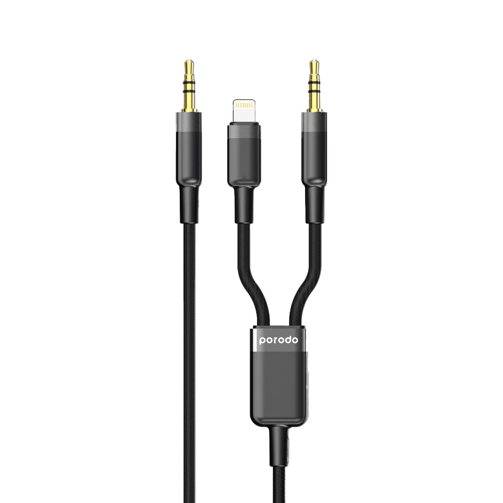 PORODO MULTI DEVICE AUX 3.5MM LIGHTNING CABLE 1.2M BLACK PD-AUX2LC-BK