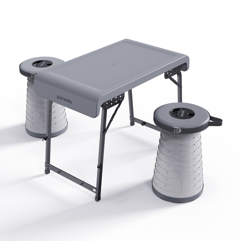 PORODO LIFESTYLE COMPACT PORTABLE OUTDOOR TABLE SET WITH ILLUMINATED FOLDING SEATS GRAY PD-CFDLDSTS-GY