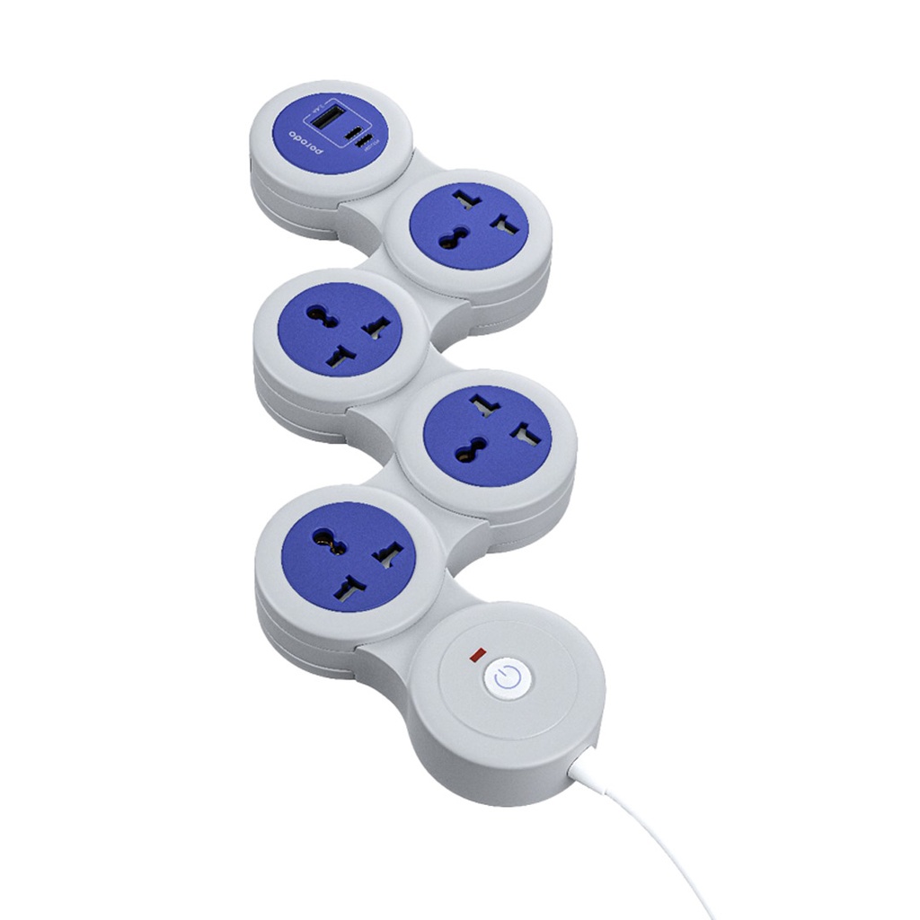 PORODO 2500W UNIVERSAL USB C MULTI SOCKET STRIP GRAY PD-FWCH020-GY