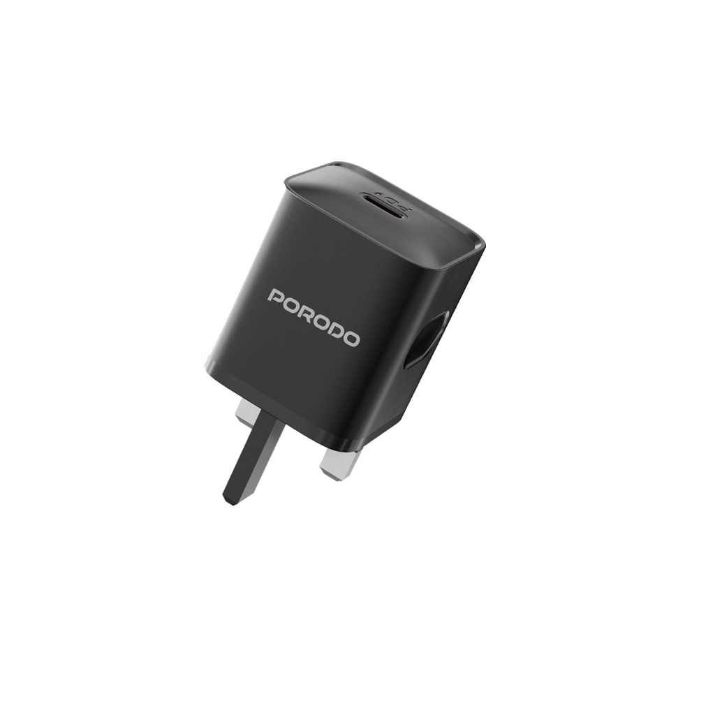 PORODO USB C TO USB C POWER DELIVERY WALL CHARGER 20W 1.2M BLACK PD-FWC023-C-BK