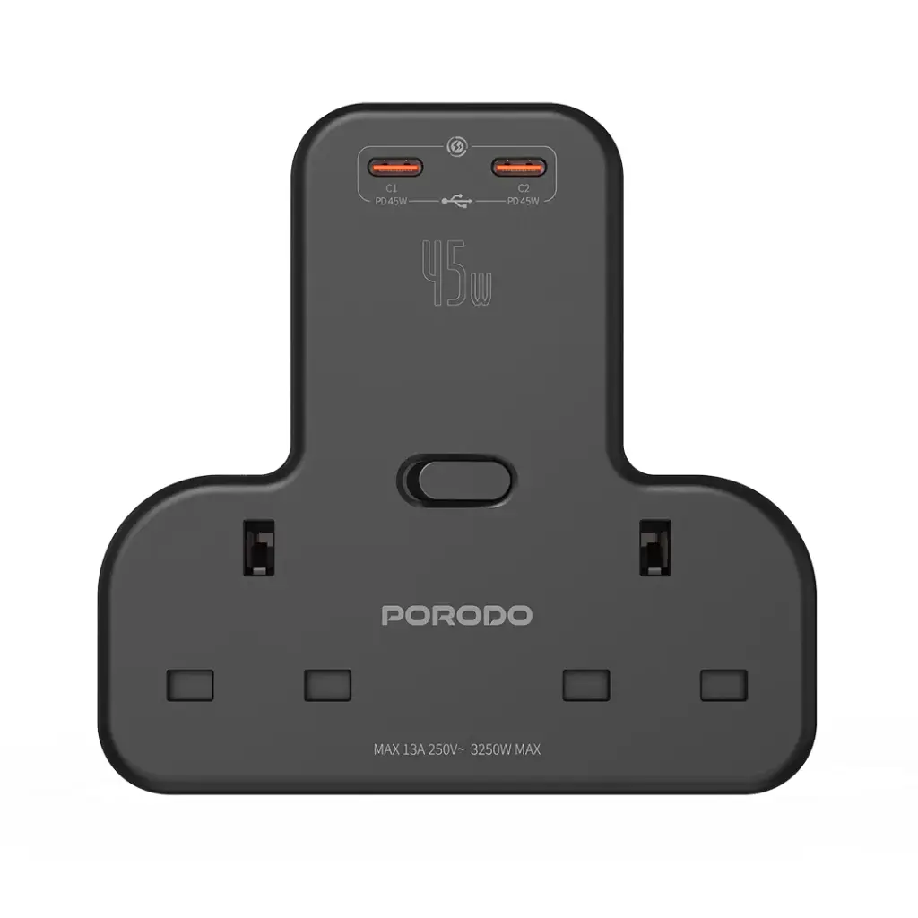 PORODO MULTIPORT WALL SOCKET BLACK PD-FWCH026-BK
