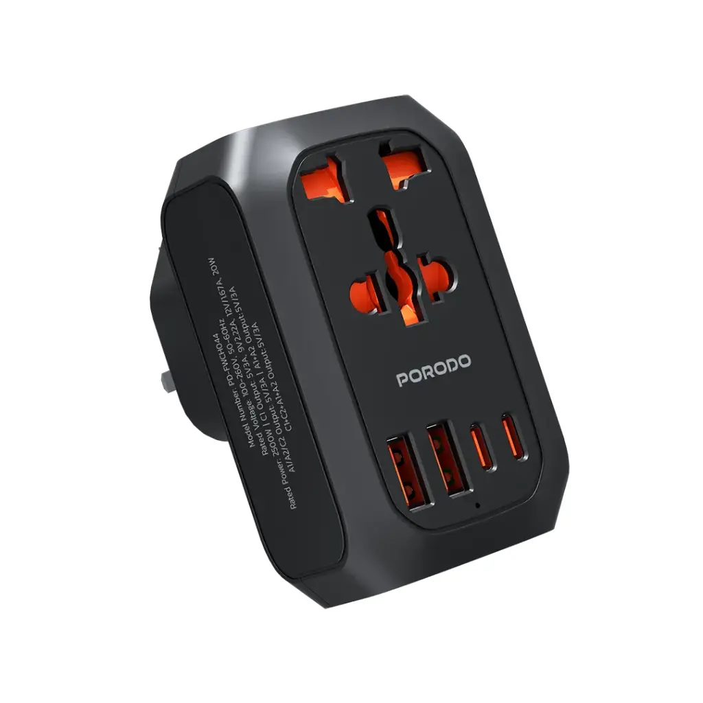 PORODO UNIVERSAL AC ADAPTER MULTI DEVICE CHARGING UK PLUG BLACK PD-FWCH044UK-BK