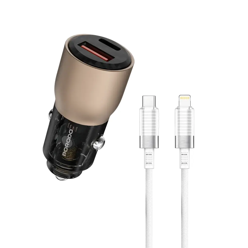 PORODO 95W CAR CHARGER WITH 0.9M LIGHTNING CABLE DESERT TITANIUM PD-FWCH048-DT