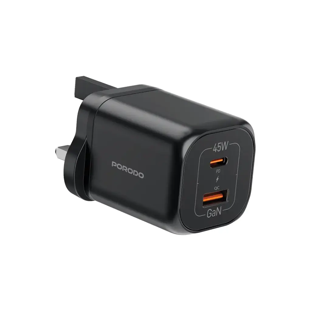 PORODO DUAL PORT QUICK CHARGER BLACK PD-FWCH059-BK
