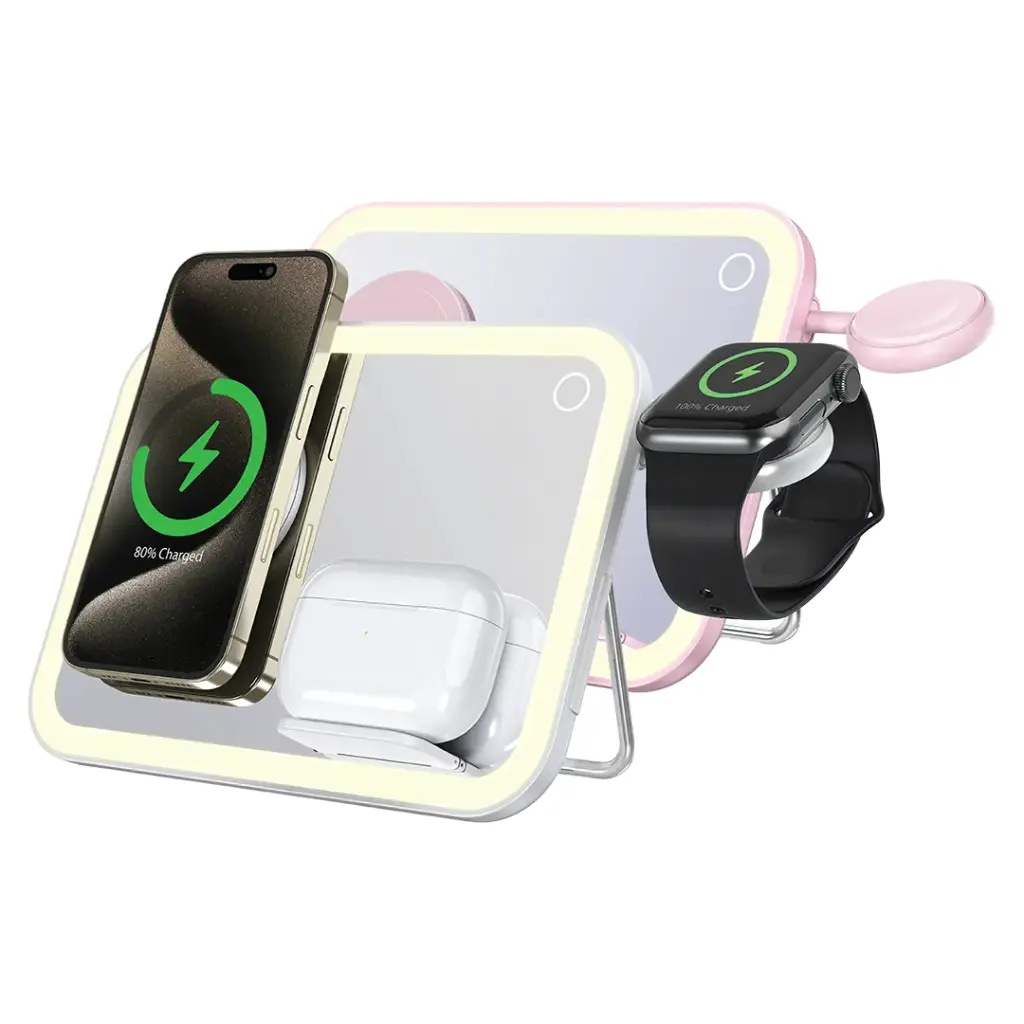 PORODO MULTI DEVICE WIRELESS CHARGING MIRROR WITH LIGHT WHITE PD-LFST108-WH