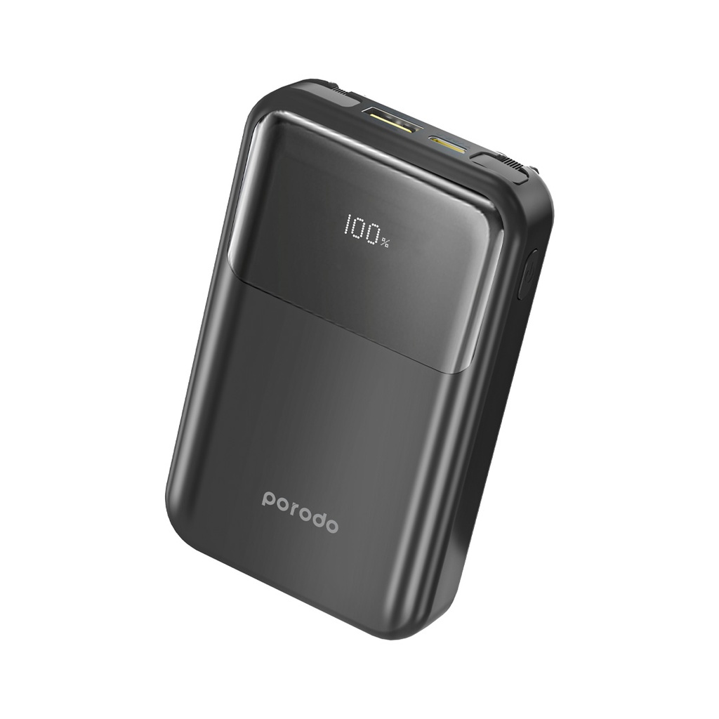 PORODO 10000MAH POWERBANK BUILT IN REMOVABLE CABLE BLACK PD-PBFCH038-BK
