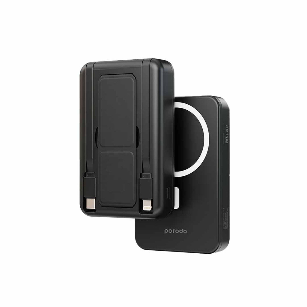 PORODO 10000 MAH MAGSAFE POWER BANK ATTACHED WITH TYPE C AND LIGHTNING CABLE BLACK PD-PBFCH040-BK
